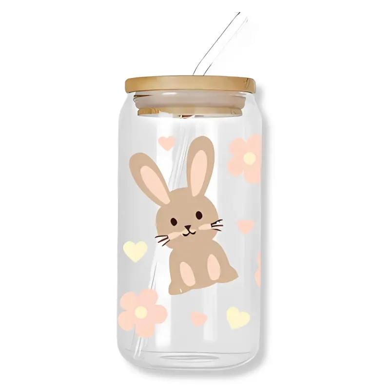 Flowers and Hearts Bunnies Glass Tumbler